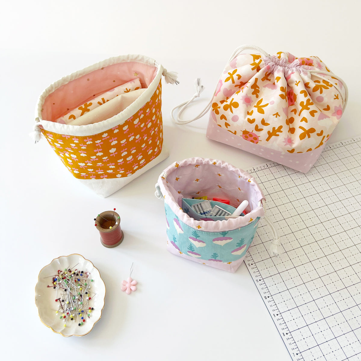 Divided drawstring pouch PDF sewing pattern – Lou Orth Designs - Modern ...
